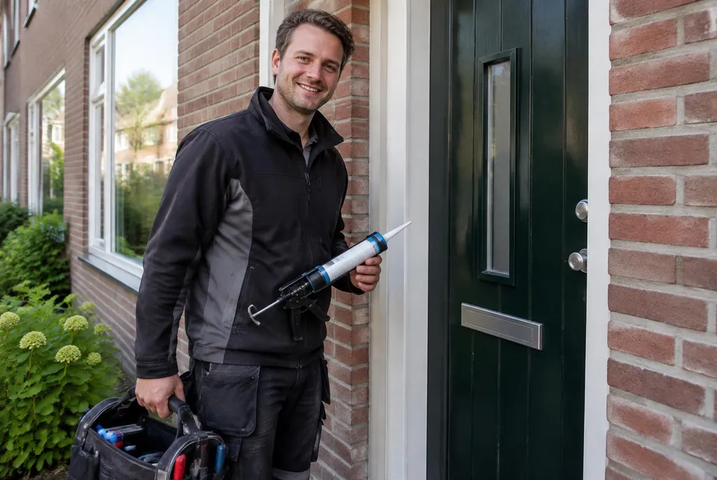 Vakman van Kitbedrijf Vinkeveen bij de voordeur van een woning